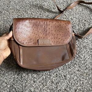GIANFRANCO FERRE Brown Genuine Ostrich Leather Crossbody Shoulder Bag Vintage